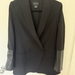 Club Monaco Black Double-Breasted Blazer with Leather Accents